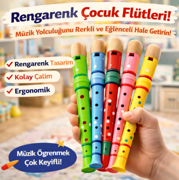 FlütRenklliBüyük Ahşap Renkli Flüt (Büyük)