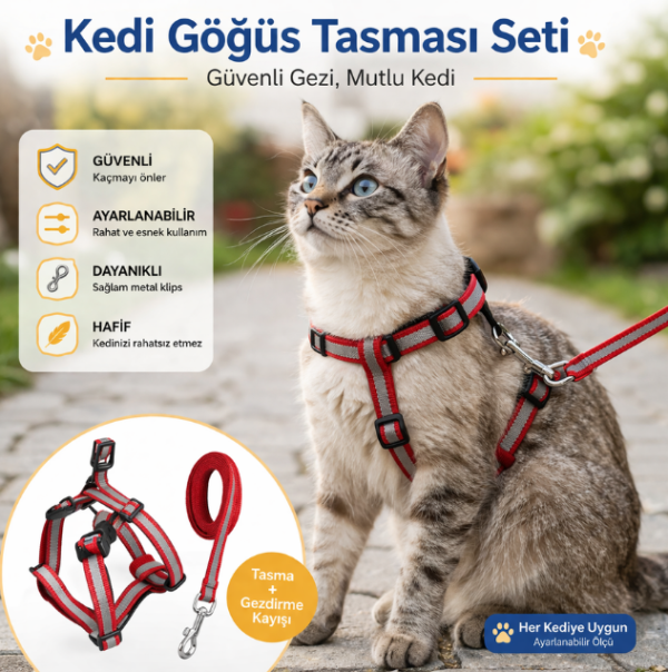 Reflektörlü Kedi Gezdirme Tasması