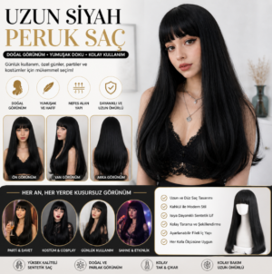 Uzun Siyah Peruk Saç – 60 CM