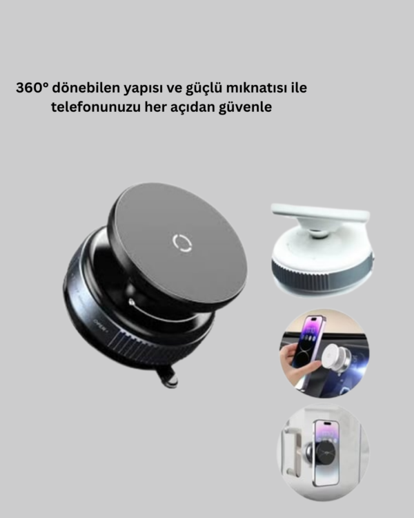 7-161 Araç İçi Manyetik Telefon Tutucu 360° Döner Vakumlu Stand