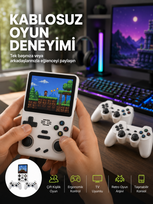 ChatGPT-Image-16-Tem-2026-19_01_18 HDMI Destekli Kablosuz Oyun Konsolu 10.000 Oyun Yeni Nesil